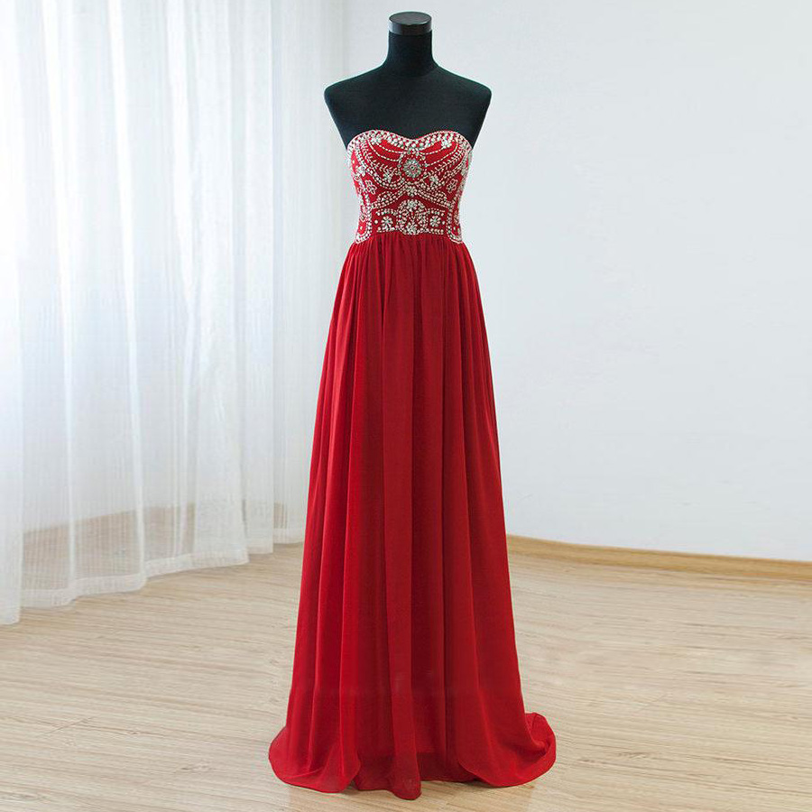Sweetheart Prom Dresses Long Beaded Evening Dresses Women Bridal Gown