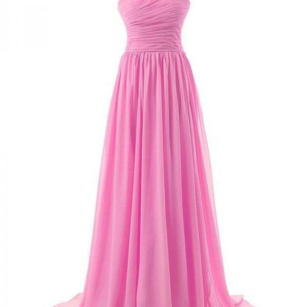 Pink Long Chiffon Evening Dress Featuring Floral One Shoulder And