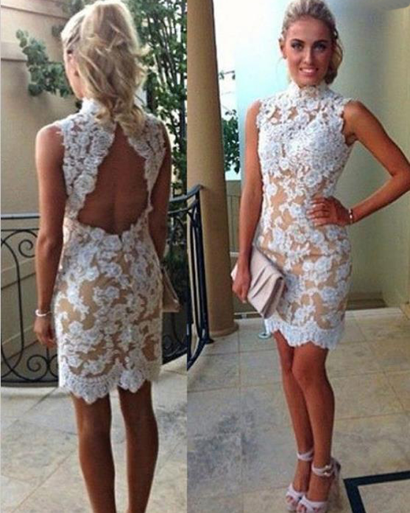 High Neck Backless Prom Dress, Short Prom Dresses,2016 Prom Dresses,Vintage Prom Dresses, Party